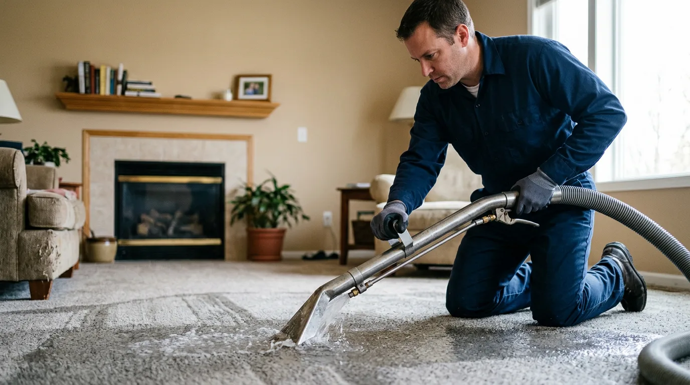 Water damage restoration technician working near Streator, IL